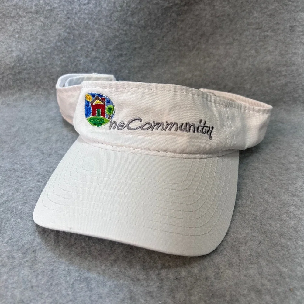 OneCommunity Logo Unisex White OC Visor Adjustable Hook Loop Strap OSFM